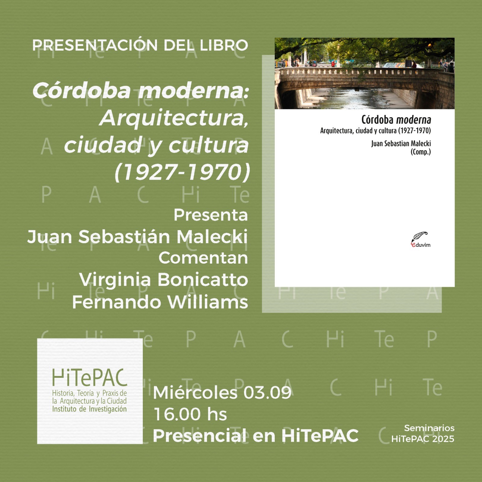 Lee más sobre el artículo Presentación de Libro: Córdoba Moderna. Arquitectura ciudad y cultura (1927-1970)